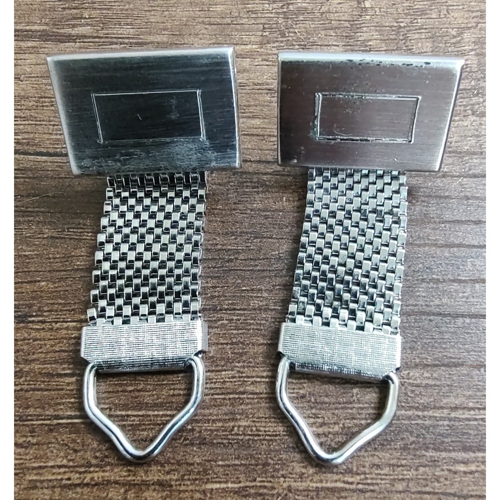 Mesh Wrap Silver Tone Men's Cufflinks Rectangle Vintage J228